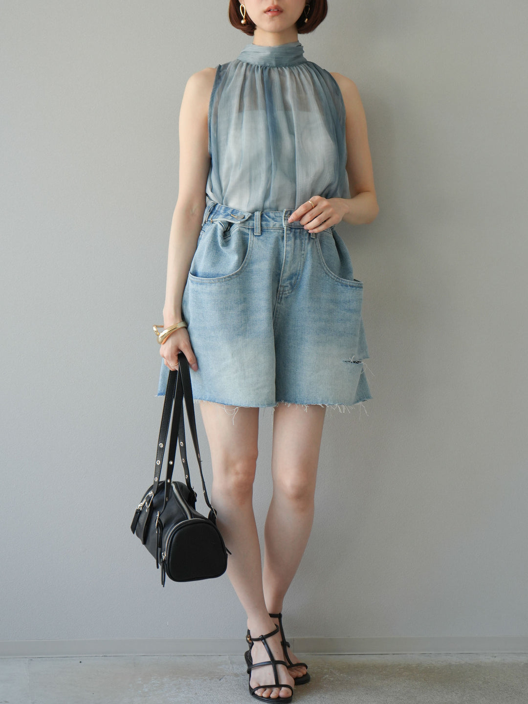 【預購】寬鬆半身牛仔褲/淺藍