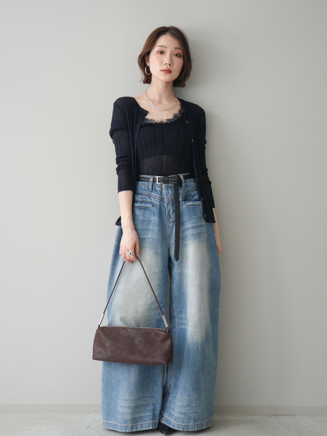 [予約]インナーレースキャミソール＆カーディガンアンサンブル/navy