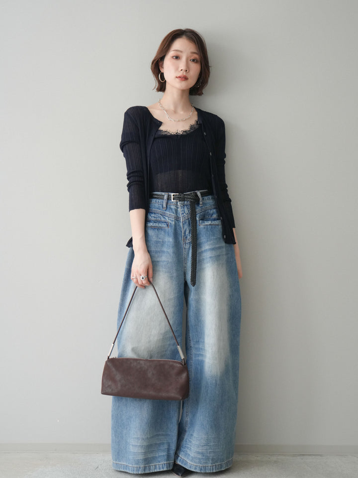 [予約]インナーレースキャミソール＆カーディガンアンサンブル/navy