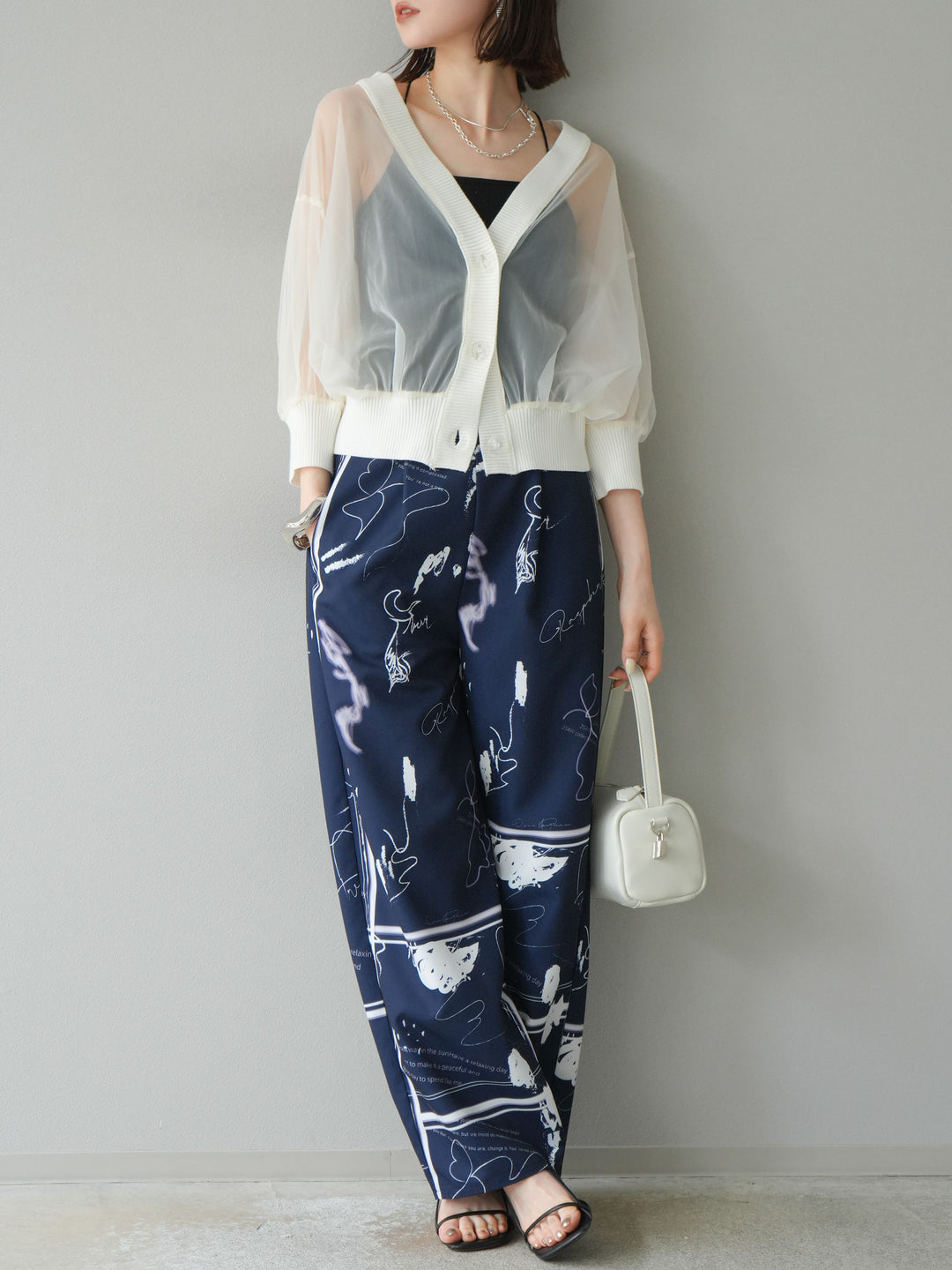 [予約]ペイント柄タックパンツ/ネイビー