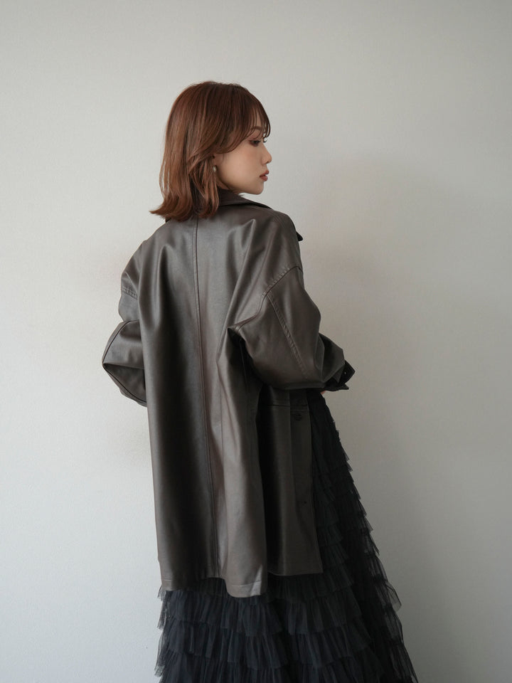 [予約]コーデュロイ襟レザーステンカラージャケット/ブラウン