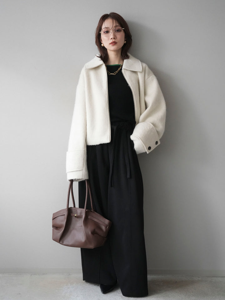 [予約]袖ビックループシャギージップブルゾン/ivory