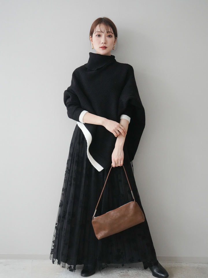 [予約]配色アシンメトリードルマンニットプルオーバー/black