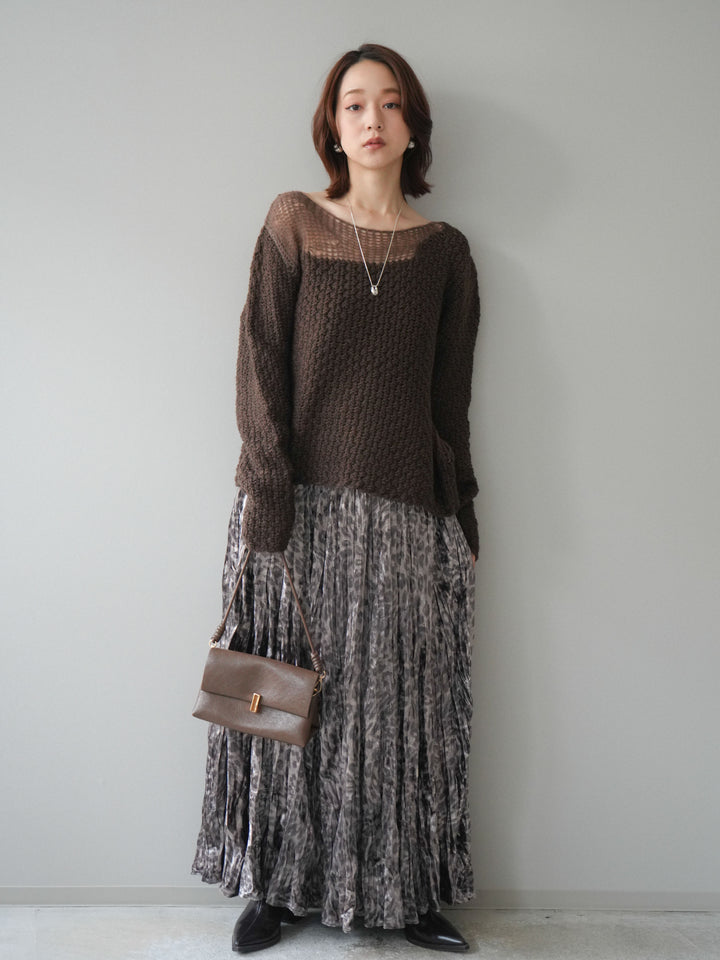 [予約]レオパードベロアワッシャーロングスカート/gray