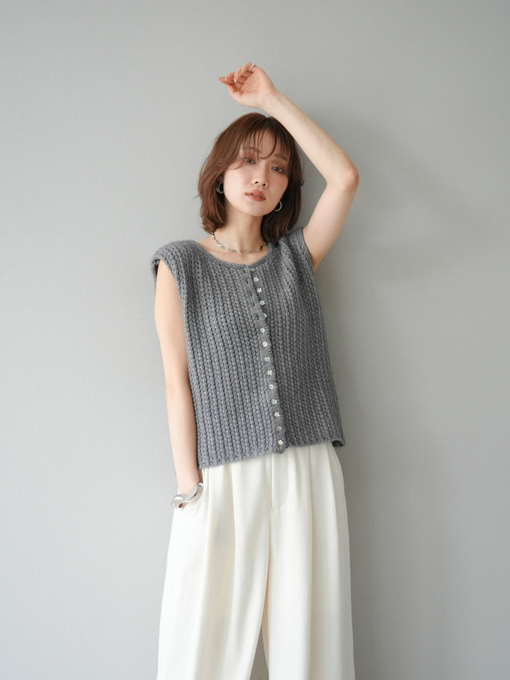 [予約]ランダムボタンニットベスト/チャコール