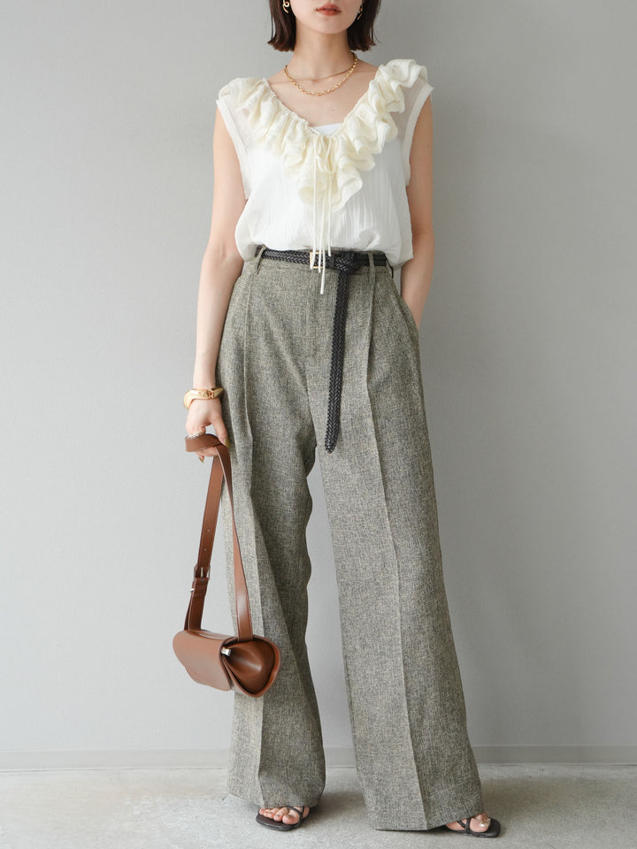 [予約]ミックスツイードタックパンツ/ブラウン