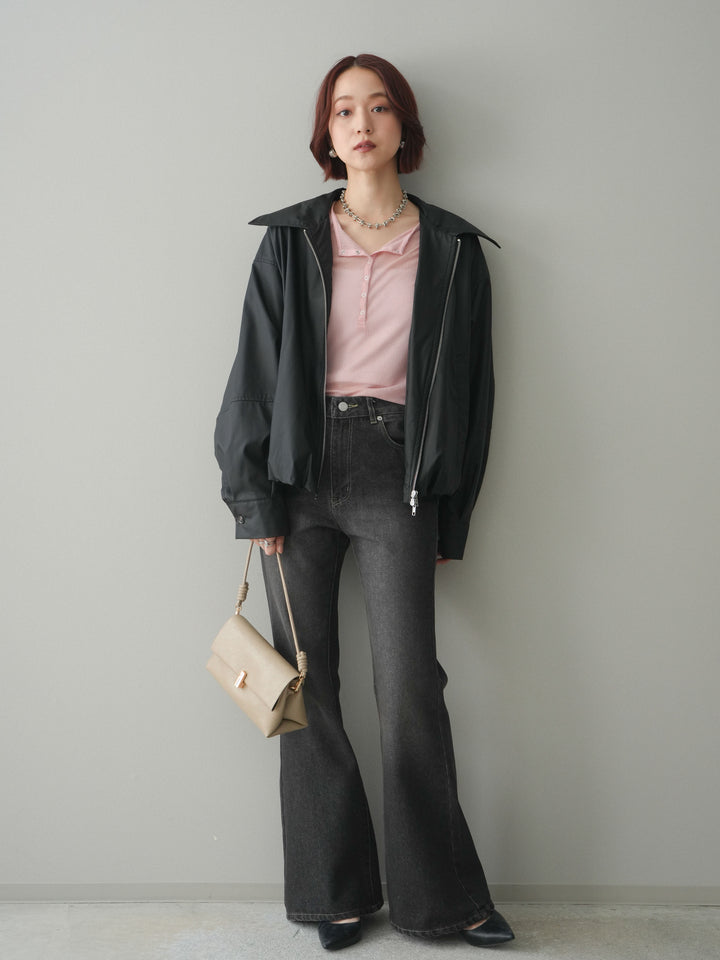 [予約]ウォッシャブルフェイクレザーバルーンジャケット/black