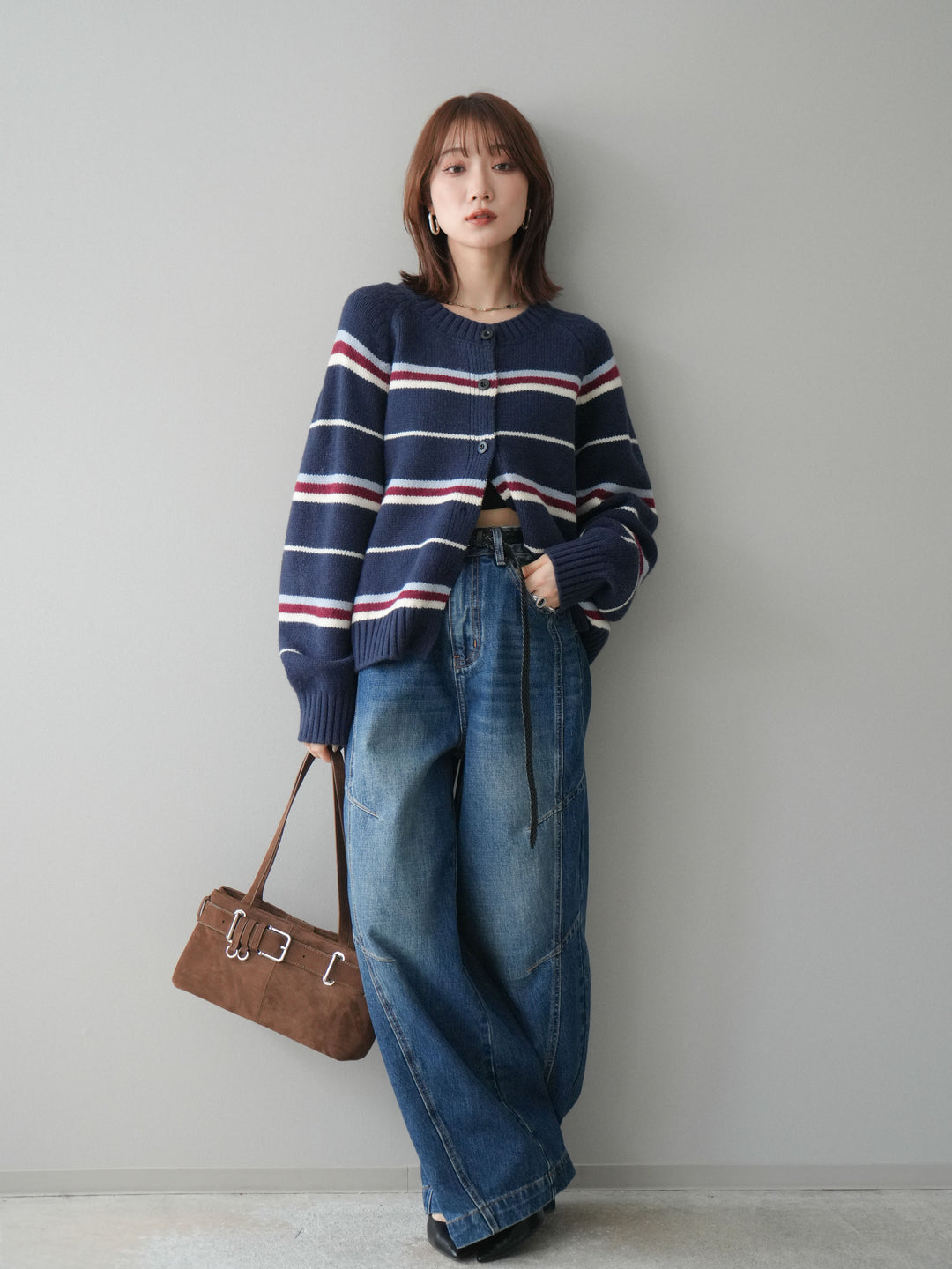 [予約]デザインステッチカーブデニムパンツ/navy