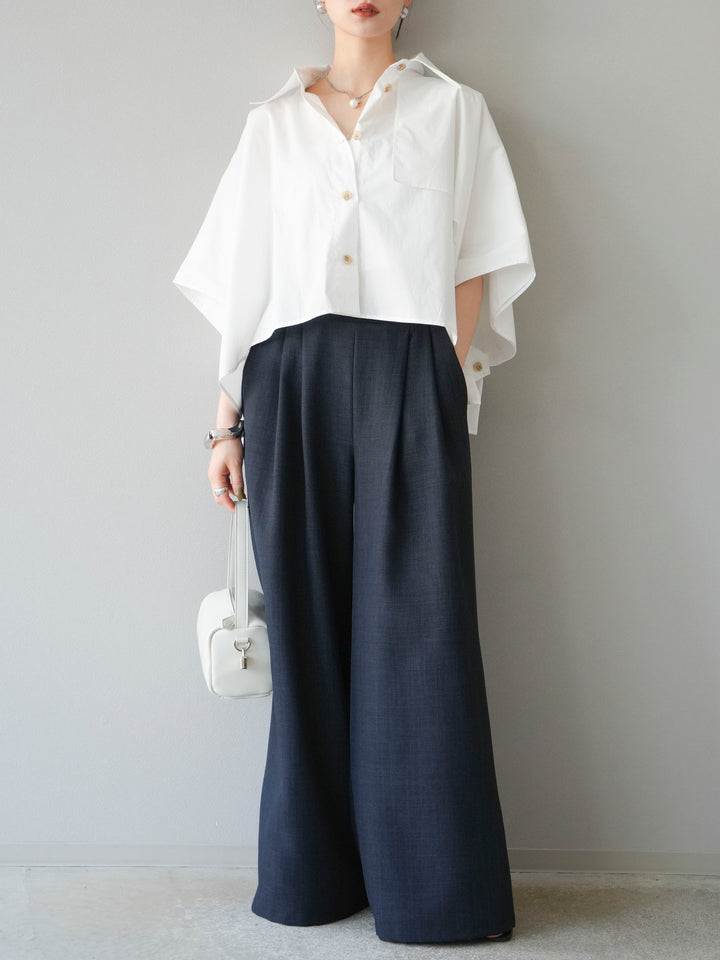 [SET]ポンチョショートシャツ+リネンライクイージーワイドパンツ(2set)
