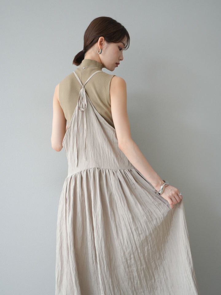 [予約]シボ加工シャイニーキャミワンピース/ベージュ