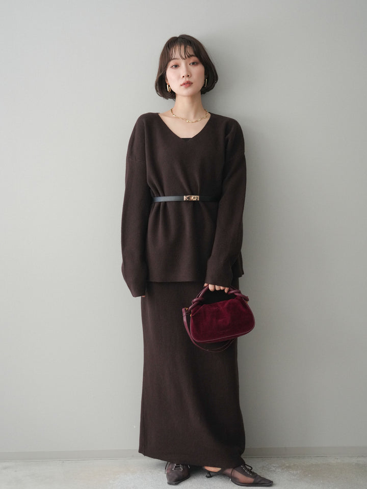 [SET]ベルト付Vネックニット＆スカートSET UP+ベルト付Vネックニット＆スカートSET UP(2set)