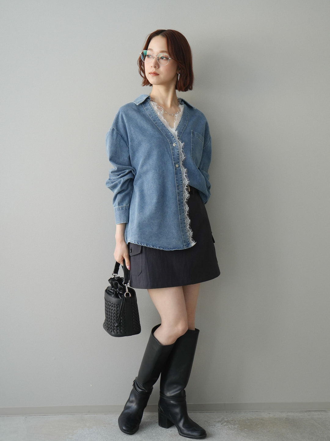 [予約]ベルト付カーゴミニスカート/black