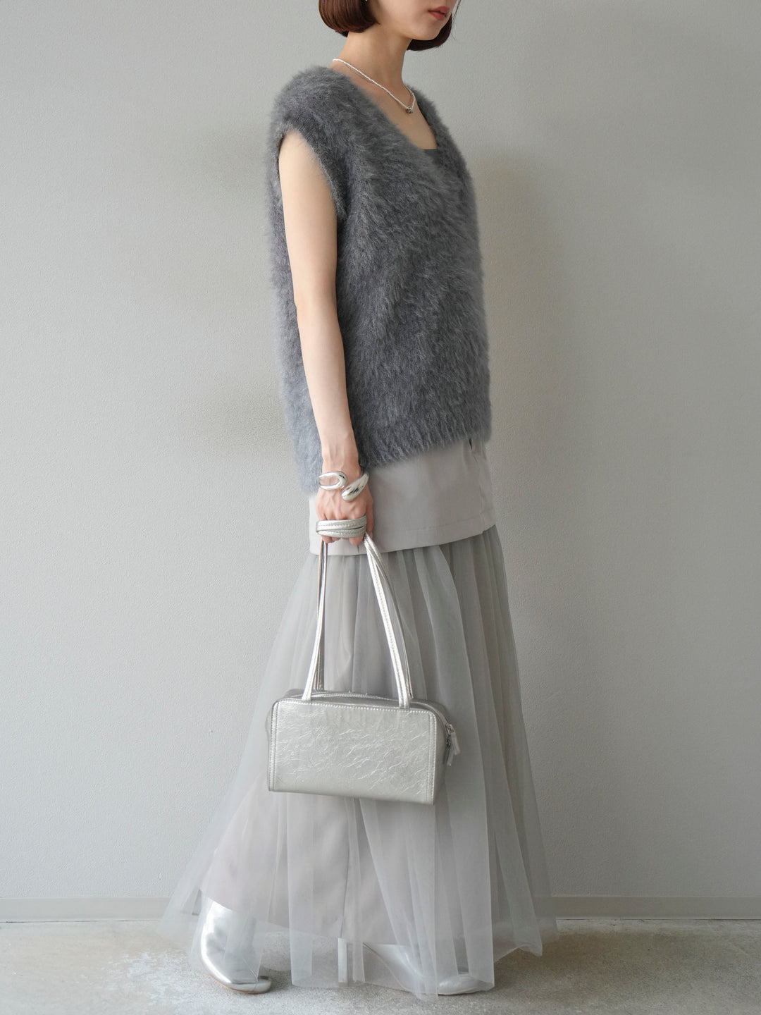 [予約]エステル切替チュールスカート/ベージュ