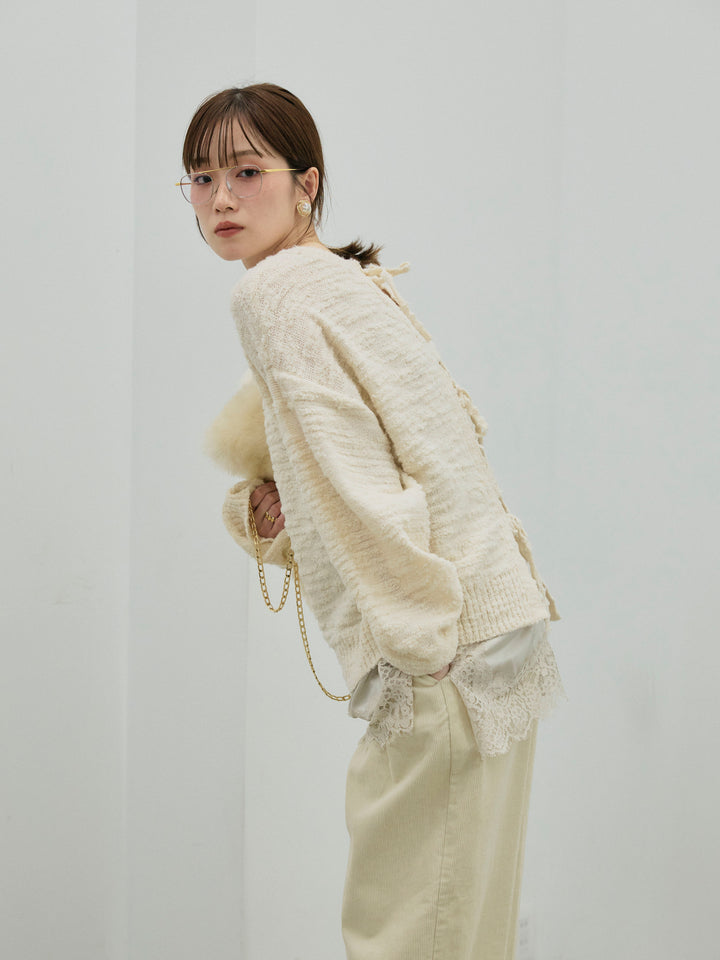 [予約]バックリボンニュアンスブークレニットプルオーバー/ivory