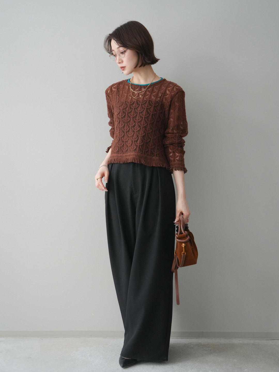 [予約]サテンベルトタックワイドパンツ/black