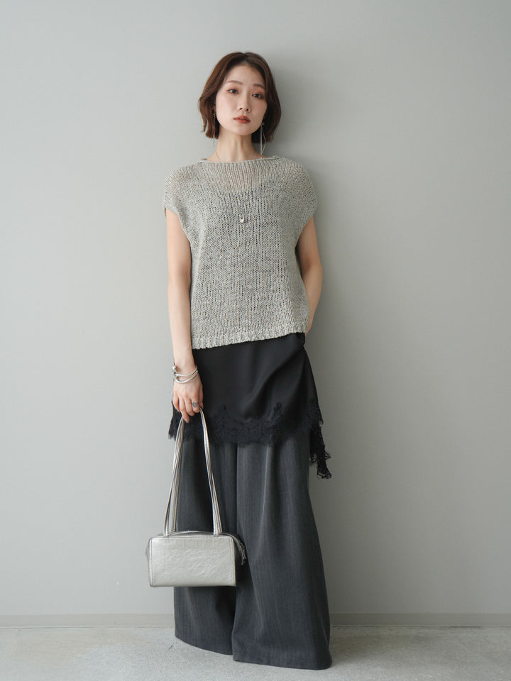 [予約]テープヤーンノースリーブニットトップス/gray