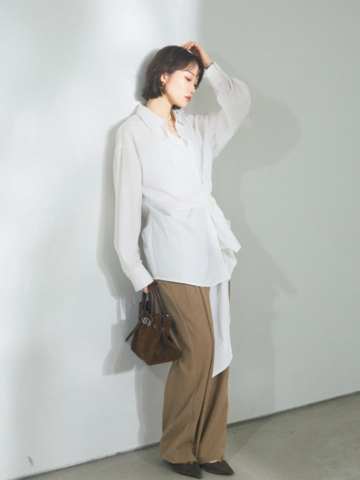 [予約]アシンメトリーウエストタックパンツ/beige