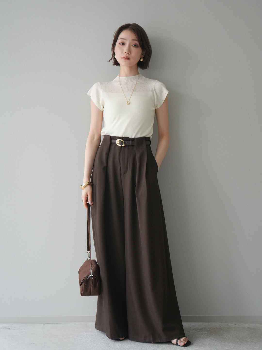 [SET]ビジューシアーフレンチニット+選べるアクセセット(2set)