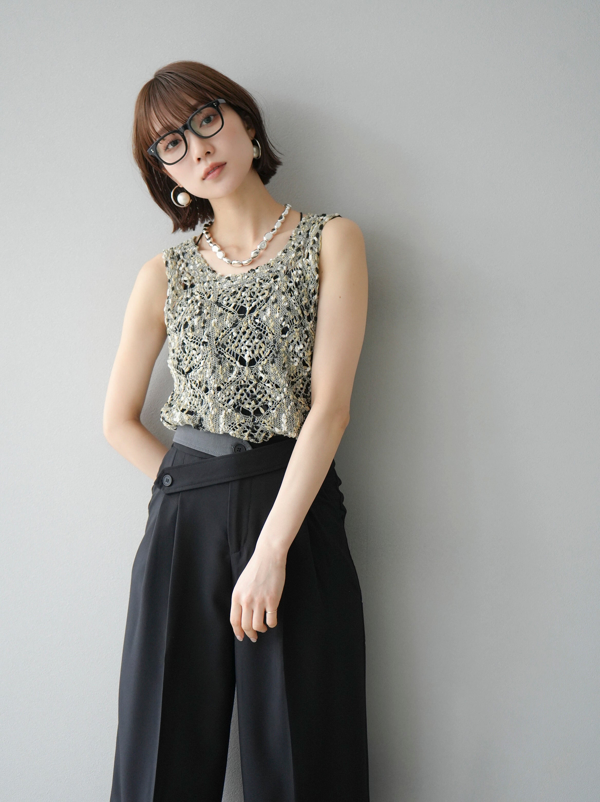 予約]ラメミックスヤーンニットタンクトップ/ゴールド – Lumier