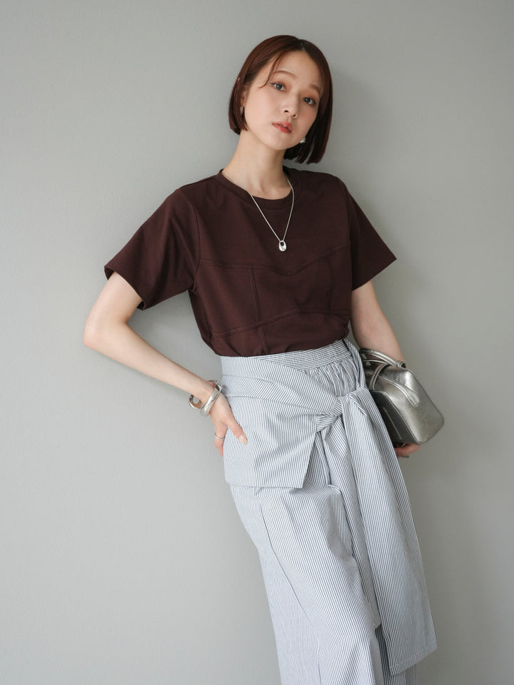 【預購】緊身胸衣設計T卹/棕色