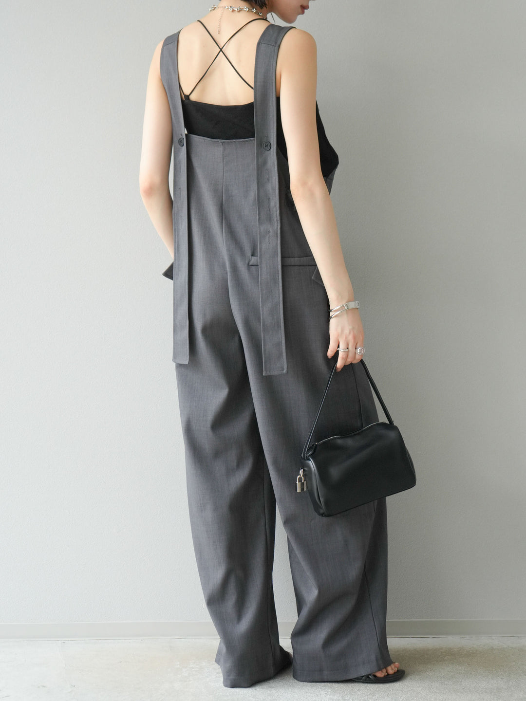 【預購】皮帶設計工裝褲/灰色