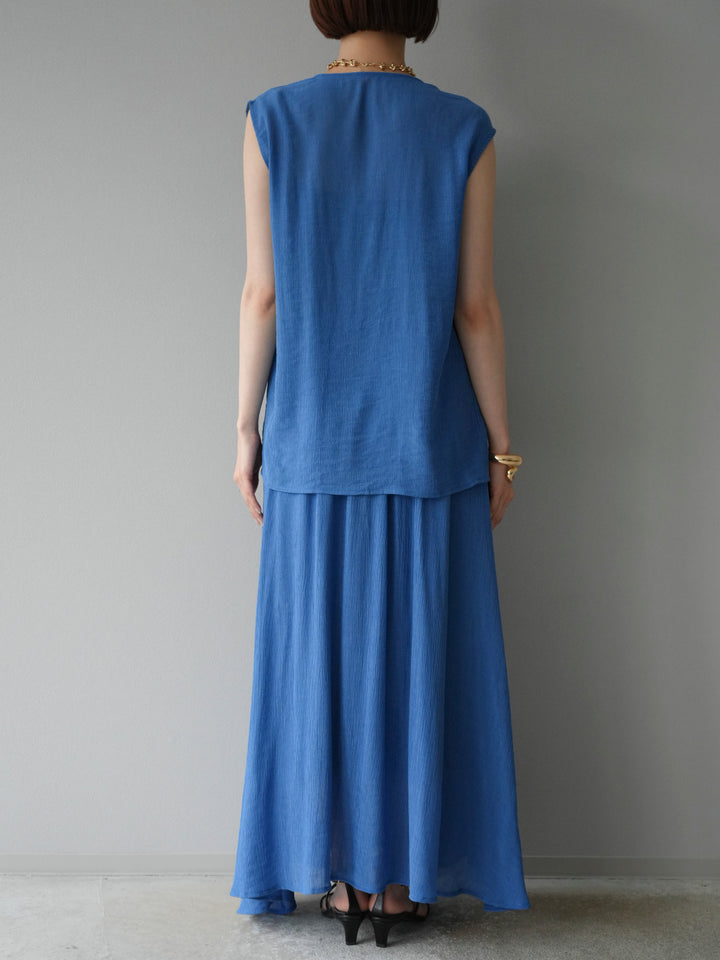 [SET]ビーズモチーフ楊柳ブラウス＆フレアスカートSET UP(2set)