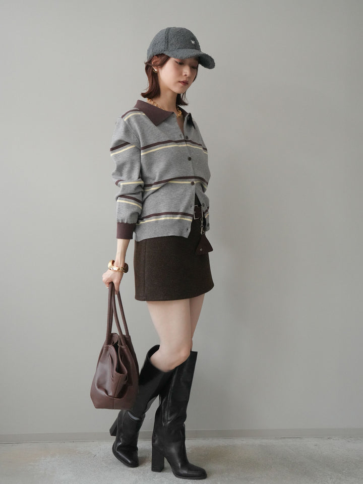 [予約]ウールタッチベルト付ミニスカート/brown