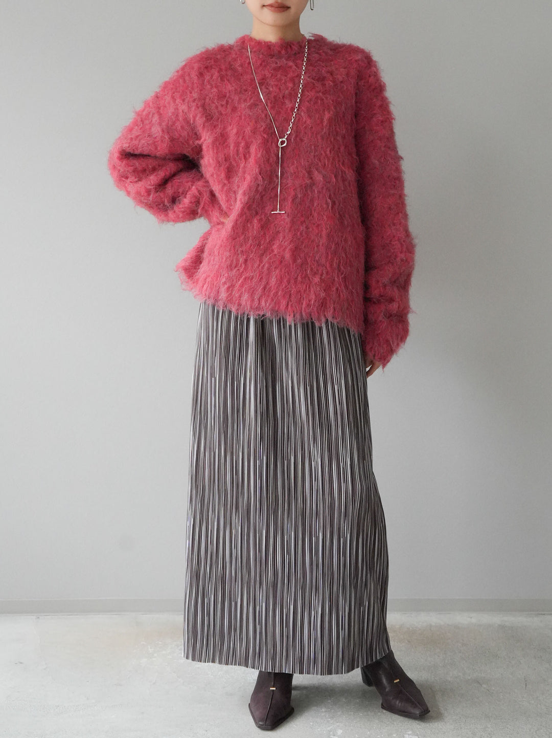 [予約]ブークレシャギーニットプルオーバー/レッド