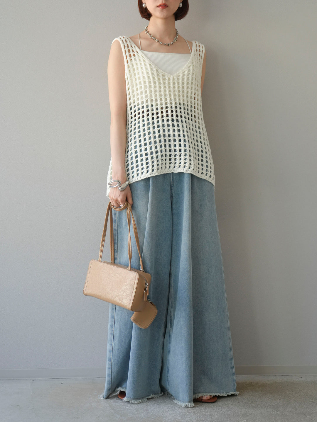 【預購】流蘇高腰寬牛仔褲/淺藍