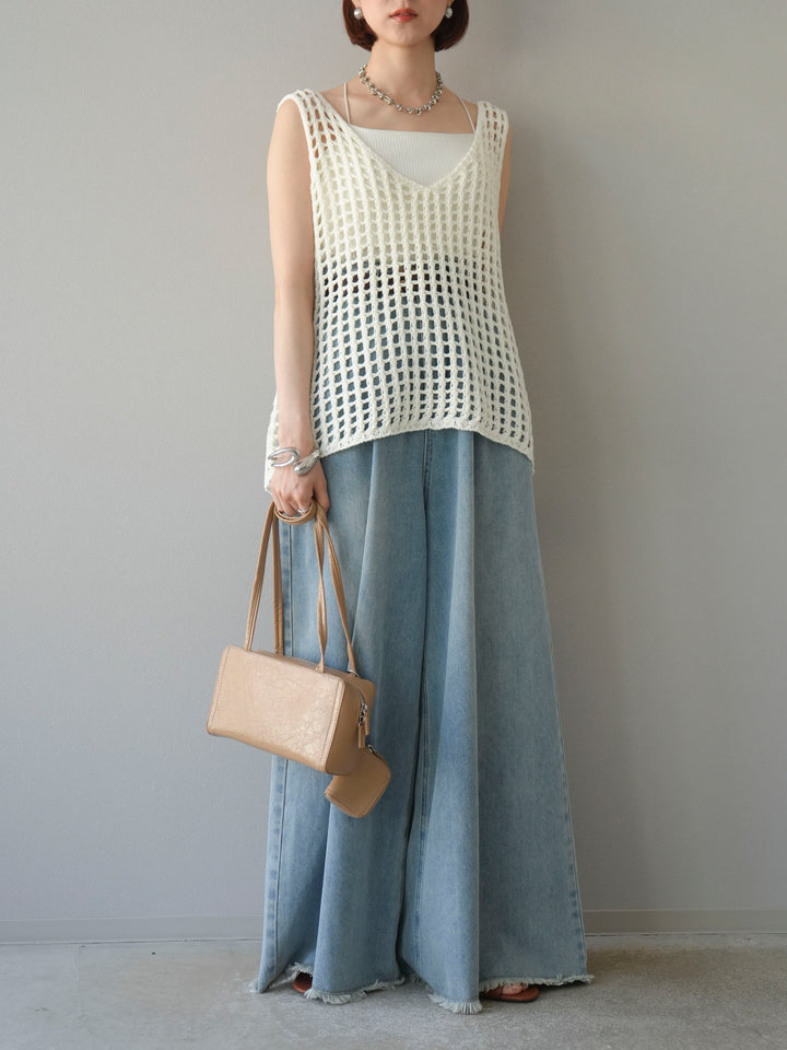 【預購】流蘇高腰寬牛仔褲/淺藍