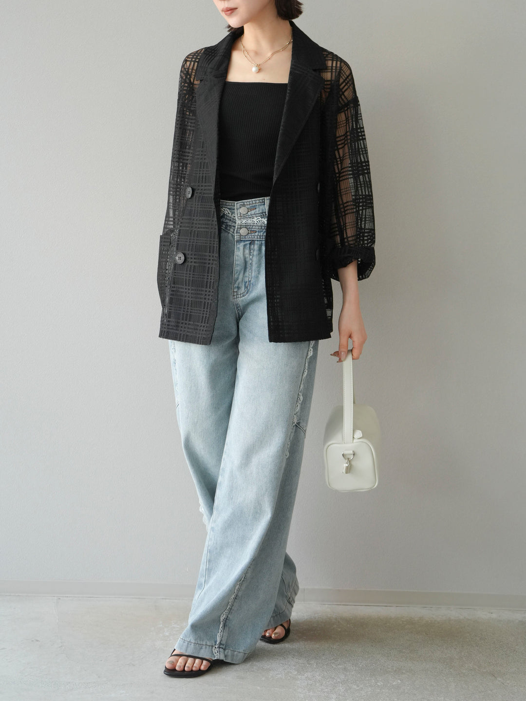 【預購】Line蕾絲牛仔褲/淺藍