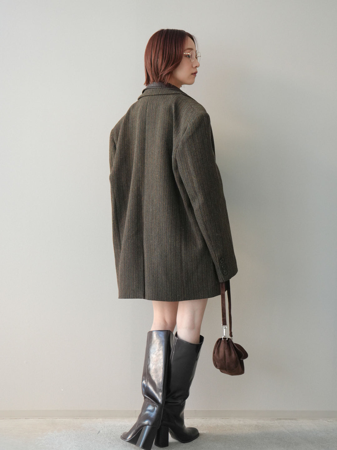 [SET]襟付きブークレミニワンピース+レイヤードデザインツイードテーラードジャケット(2set)