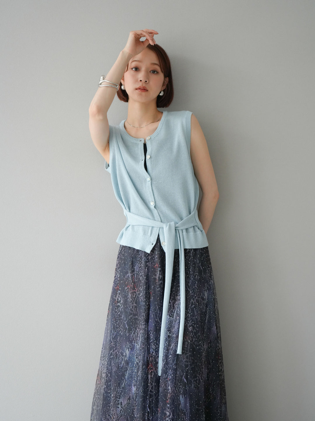[予約]ウエストベルトニットベスト/ブルー