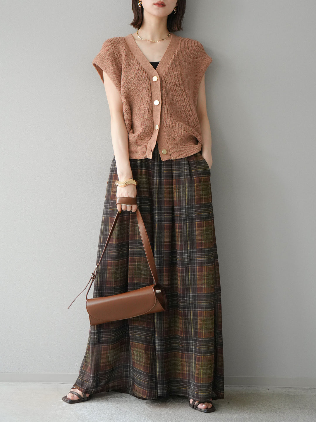 [SET] 透視格紋寬鬆褲 + 透視格紋寬鬆褲 (2set)