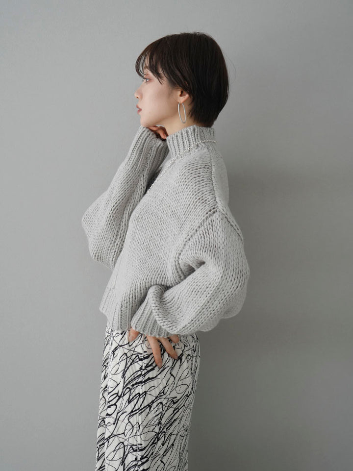 [Pre-order] Rib knit high neck short knit pullover/gray