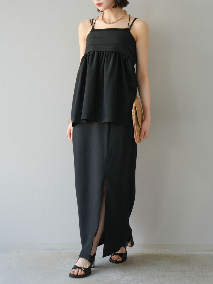 [予約]リネンライクZIPスリットタイトスカート/ブラック