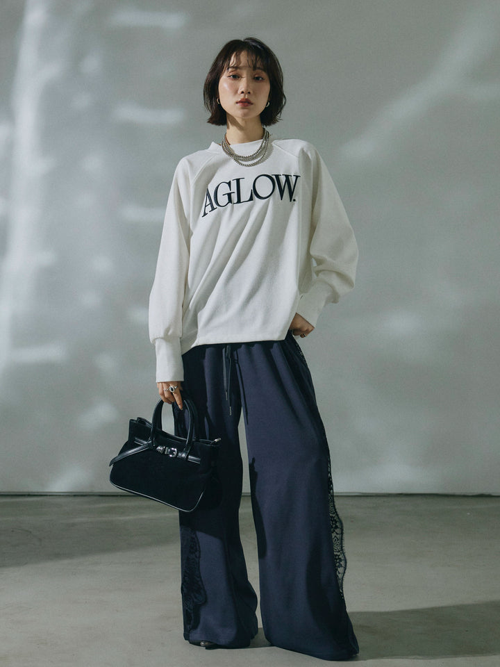 [予約]サイドピンタックレースイージーワイドパンツ/charcoal