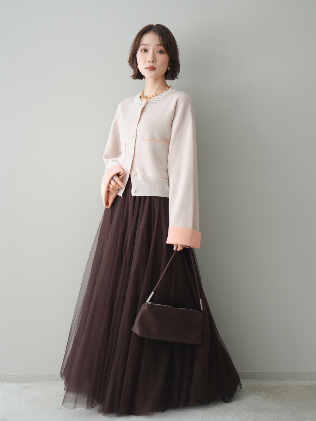 [予約]レーヨンポリダブルフェイスニットカーディガン/beige