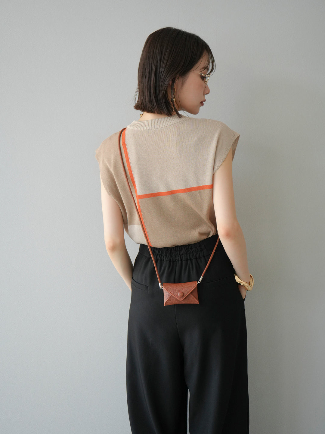 [予約]配色ノースリーブニットプルオーバー/ベージュ