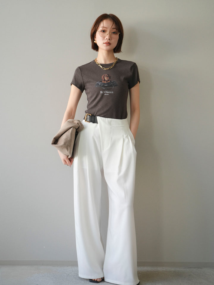 [予約]アシンメトリーベルトタックワイドパンツ/white