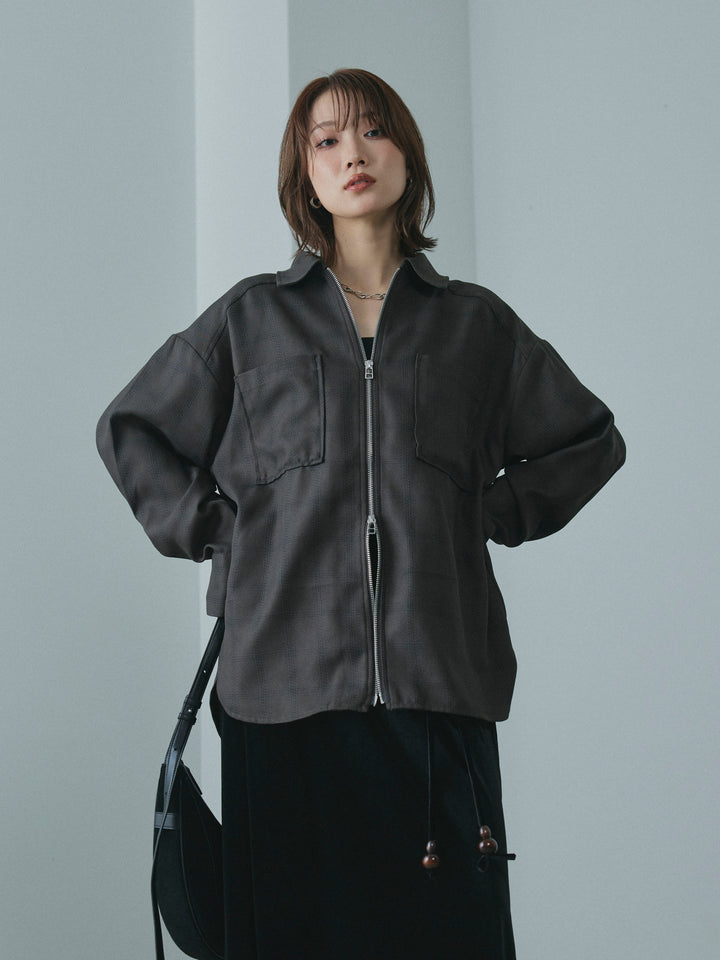 【Allure】[SET]杢チェックZIPシャツジャケット+ベロアナロースカート(2set)