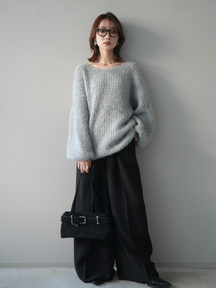 [予約]ウールタッチラメミックスヤーンVネックニットプルオーバー/lightgray