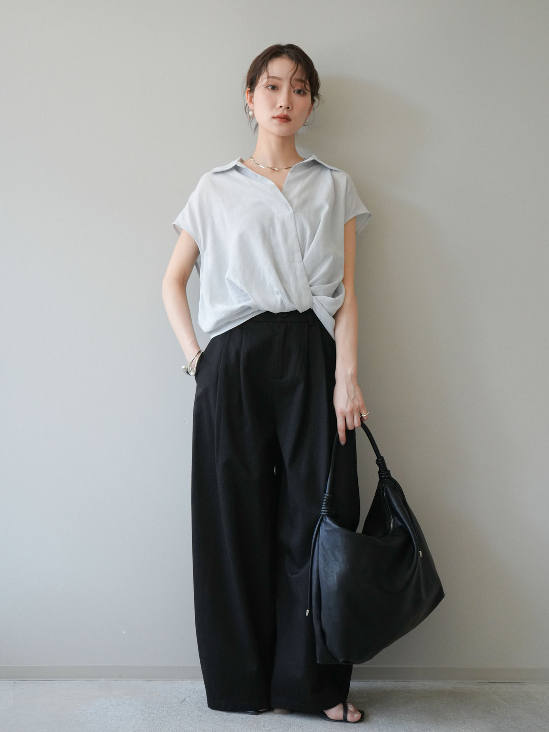 [予約]フレンチツイストドレープシャツ/blue
