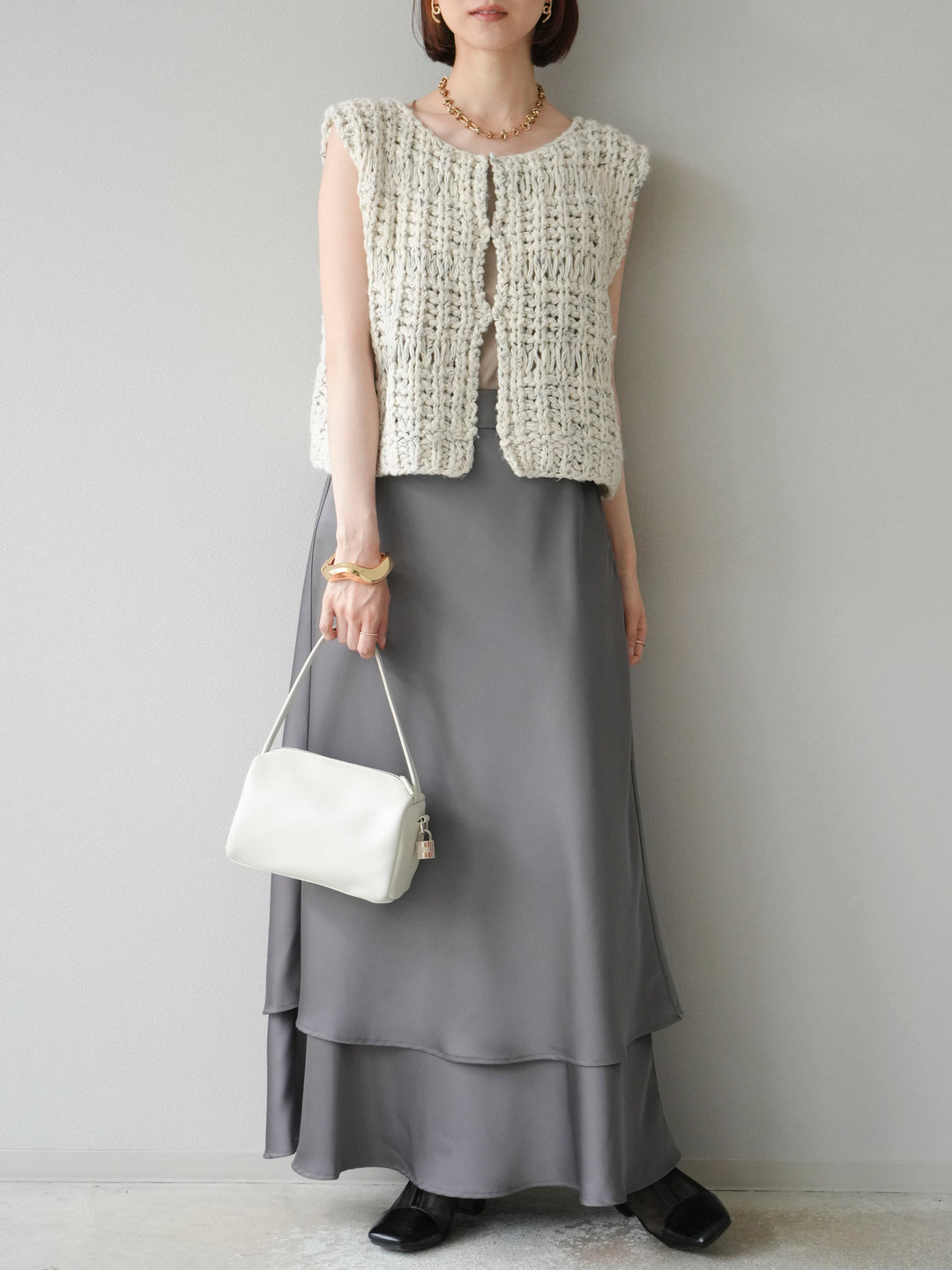 [予約]サテンフリルスカート/グレー