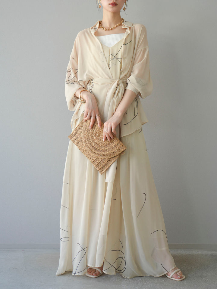 [SET]ペンタッチシフォンキャミワンピース+ペンタッチシフォンシャツ(2set)