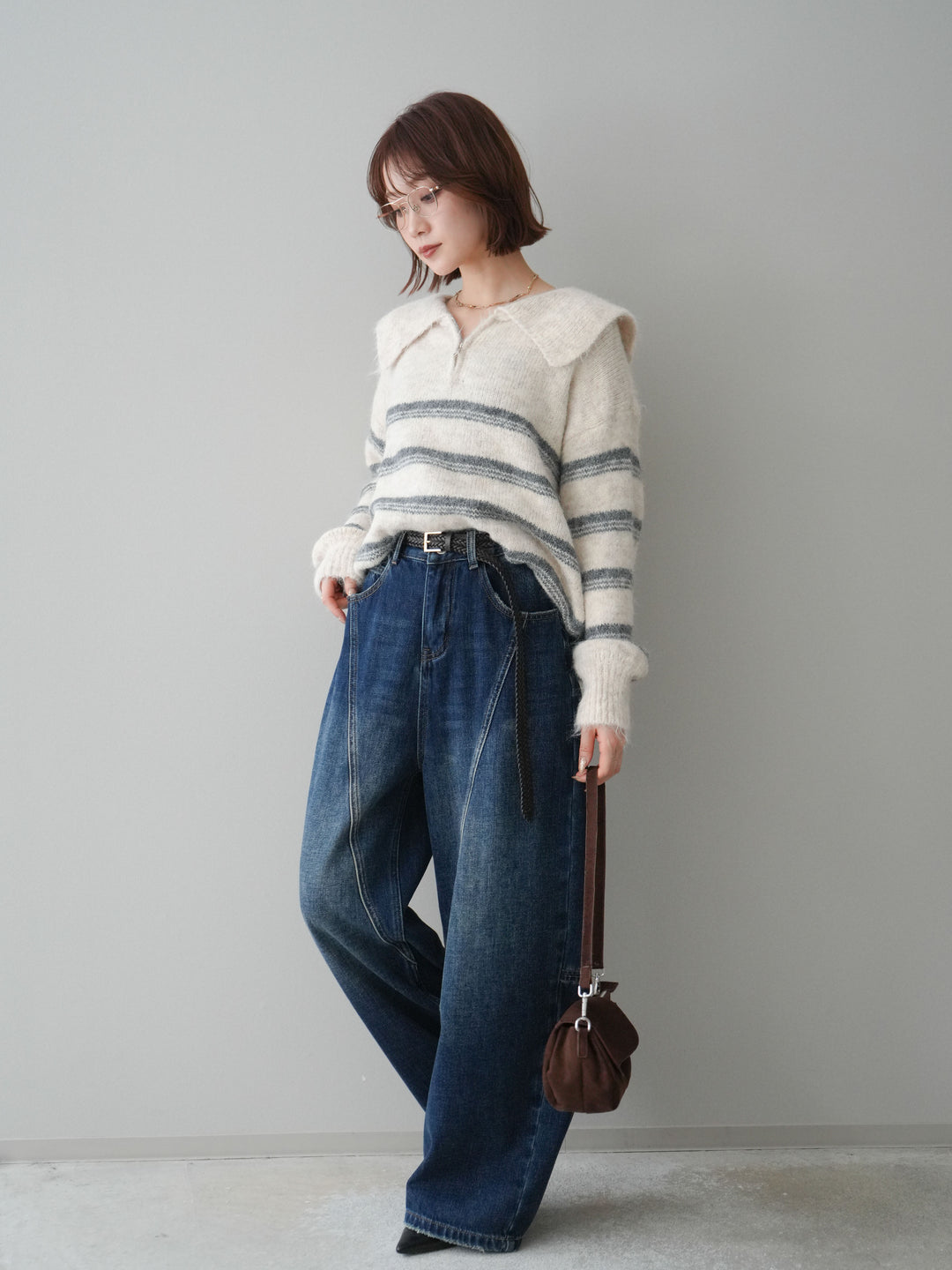 [予約]裏起毛加工デニムカーブパンツ/darkblue