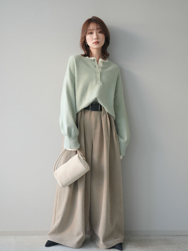 [予約]ベルトデザインループコールテンワイドパンツ(ベルト付き)/beige