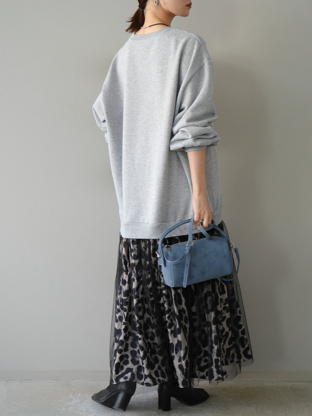 [予約]スウェットドッキングアニマル柄レイヤードワンピース/グレー