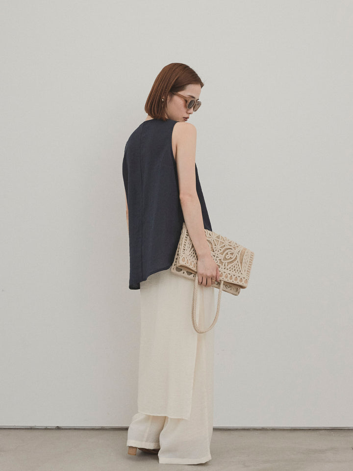 [SET]シアータックアシンメトリーブラウス+ワッシャーサテンレイヤードスカートパンツ(2set)