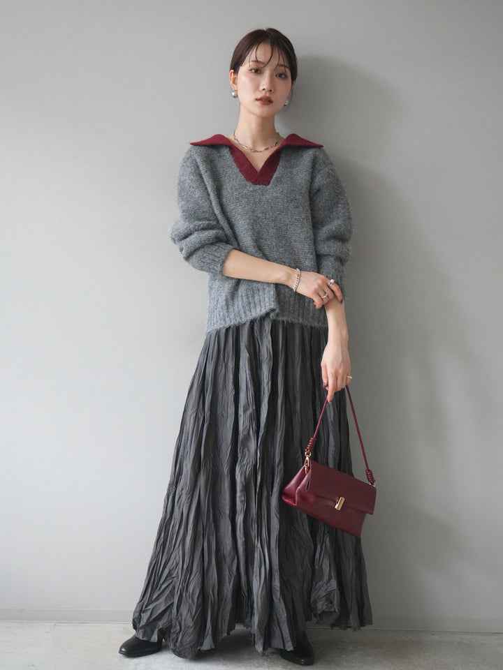 [予約]バイカラー襟付きニットプルオーバー/gray